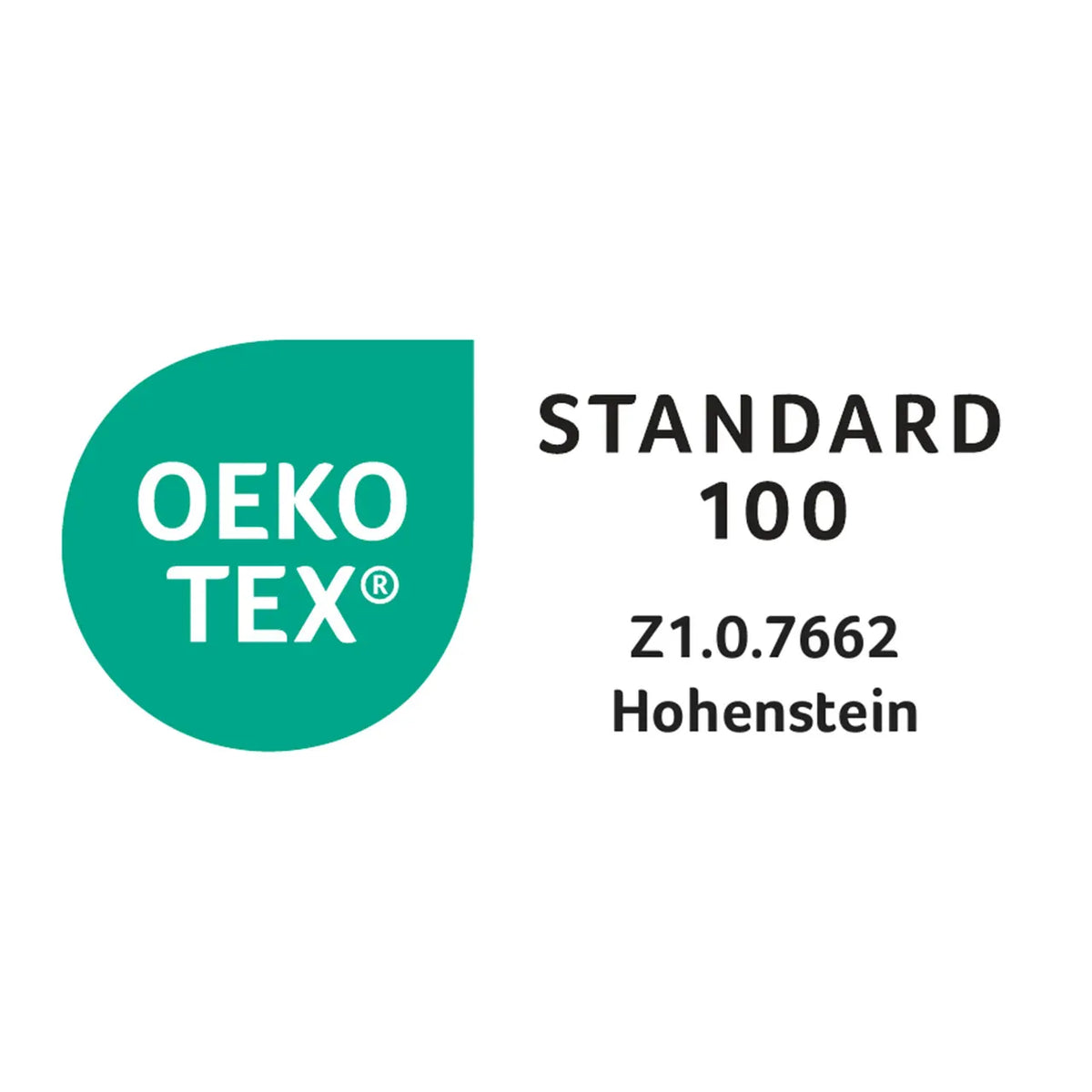 OEKO-TEX Standard 100 Siegel mit Prüfnummer Z1.0.7662, Prüfinstitut Hohenstein