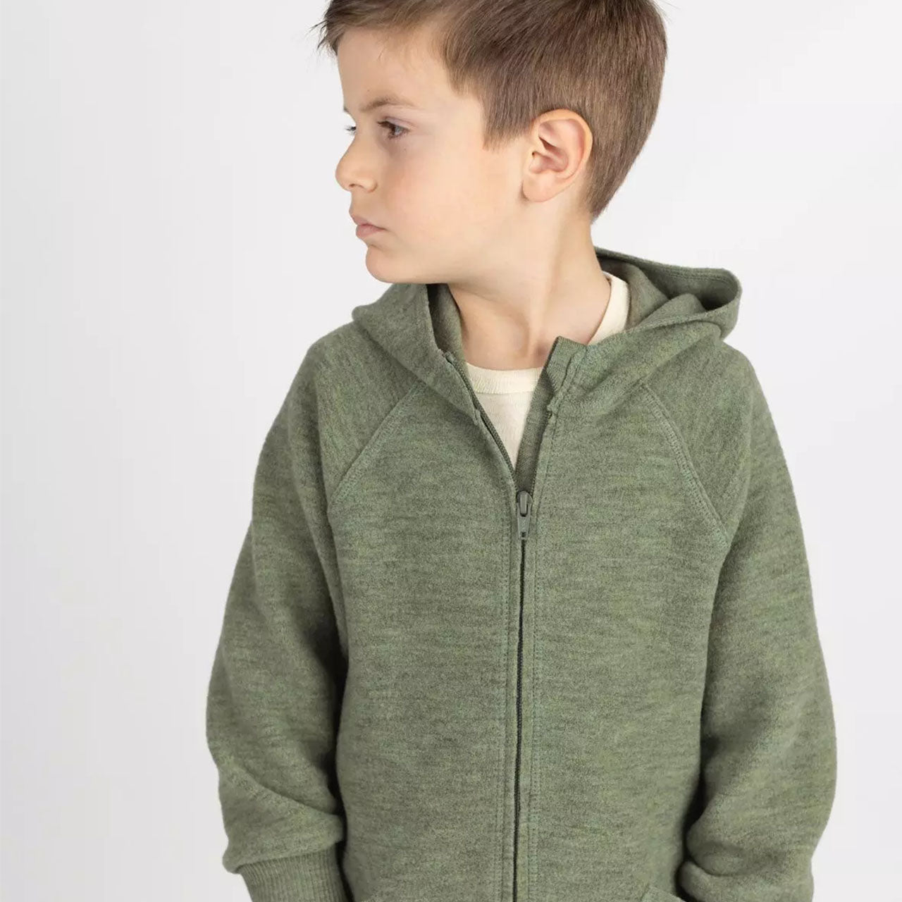 Engel Baby Jacke mit Kaputze und Reißverschluss aus Merinoschurwolle/Wollwalk