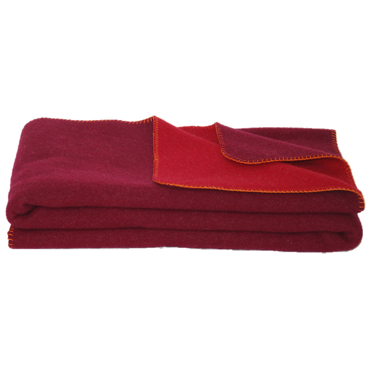 Steinbeck Oslo Wolldecke aus Schurwolle, gefaltet, dunkelrot mit rotem Umschlag und Kettelrand