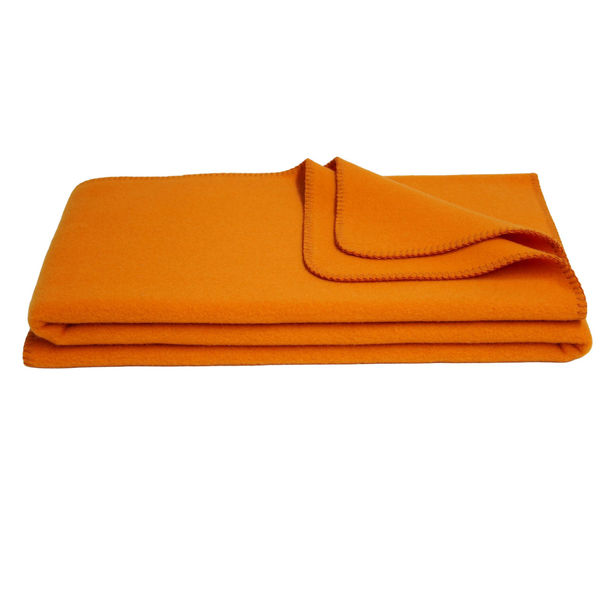 Steinbeck Mali Wolldecke aus Lammschurwolle in Orange, gefaltet mit sichtbarer Ecke und Kettelrand