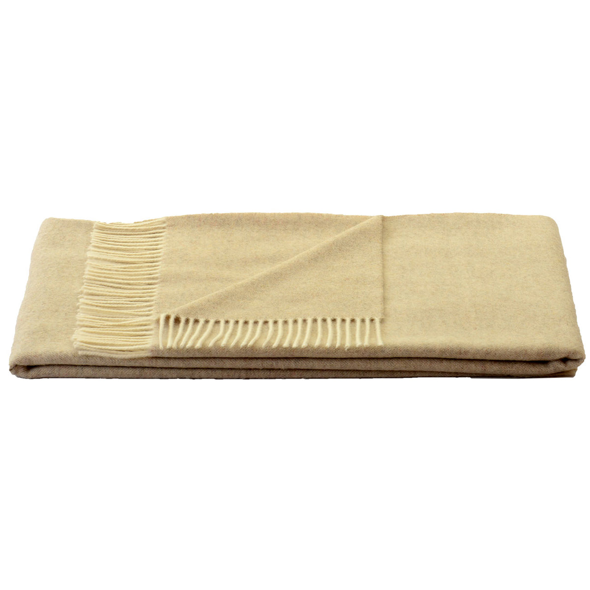 Steinbeck Teltow Wolldecke aus Lammschurwolle, beige, gefaltet mit Fransen, Gesamtansicht