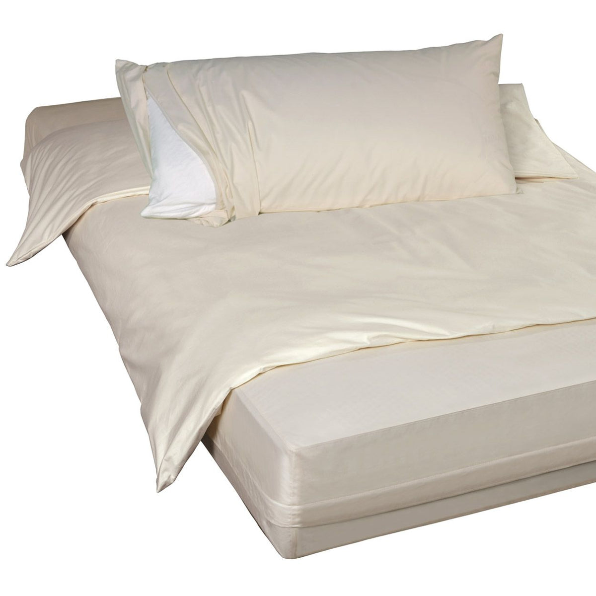 Softsan Bio Cotton Encasing-Set, 3-teilig, bezogenes Bett mit Matratzen-, Kissen- und Deckenbezug in Naturweiß