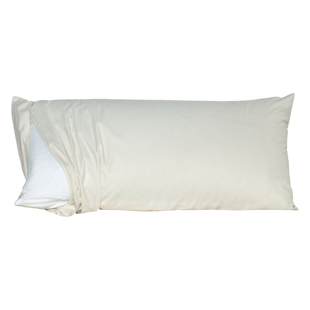 Softsan Bio Cotton Encasing für Kissen, teilweise übergezogen über weißes Kissen