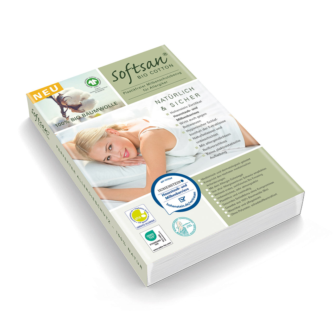 Softsan® Encasing für Boxspring Topper aus Bio Baumwolle | Schutzbezug für Allergiker