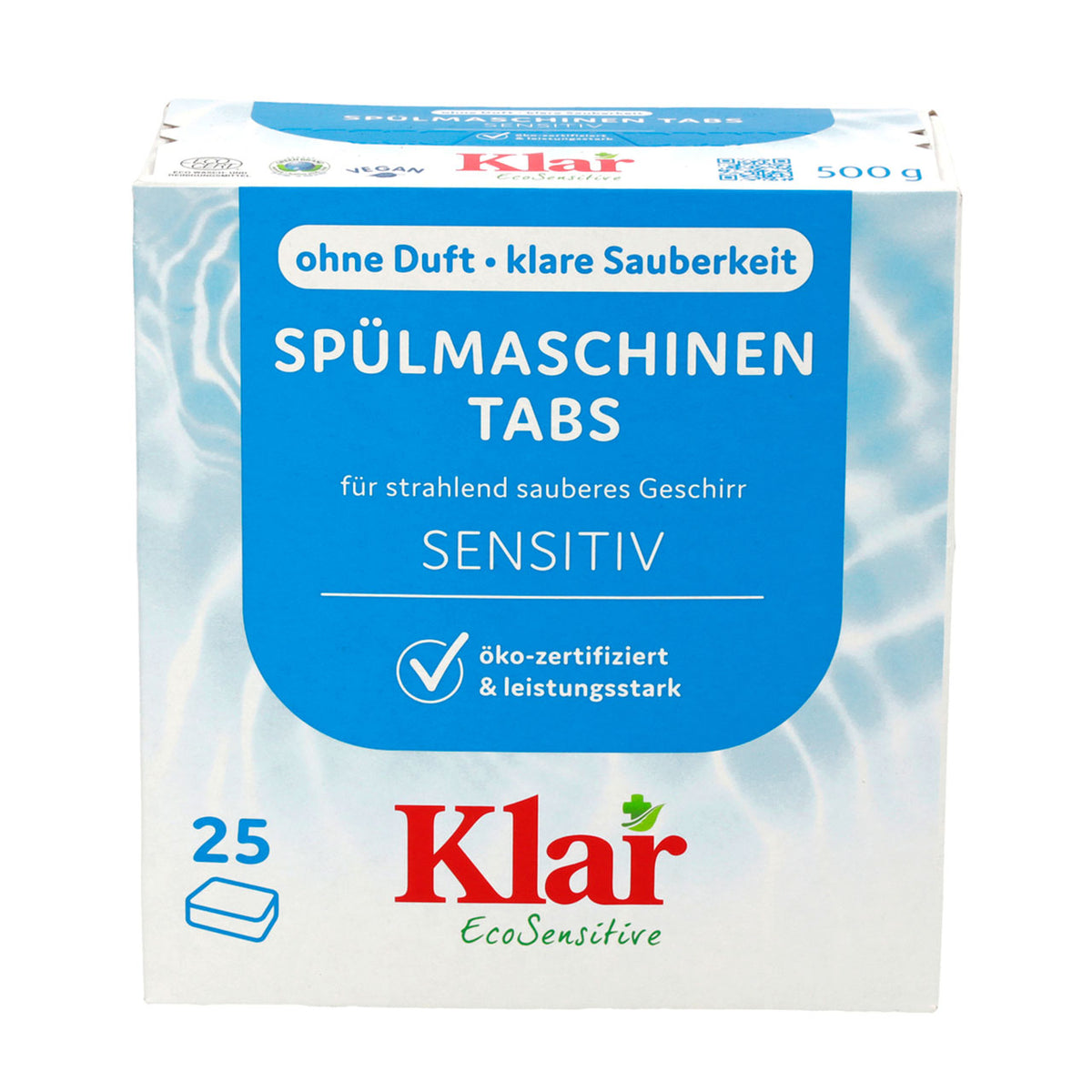 Klar EcoSensitive Spülmaschinen Tabs Sensitiv, Verpackung mit 25 Tabs, Vorderseite