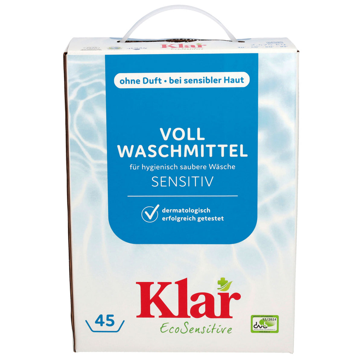 Klar Vollwaschmittel Sensitiv, Verpackung mit Tragegriff, für 45 Wäschen