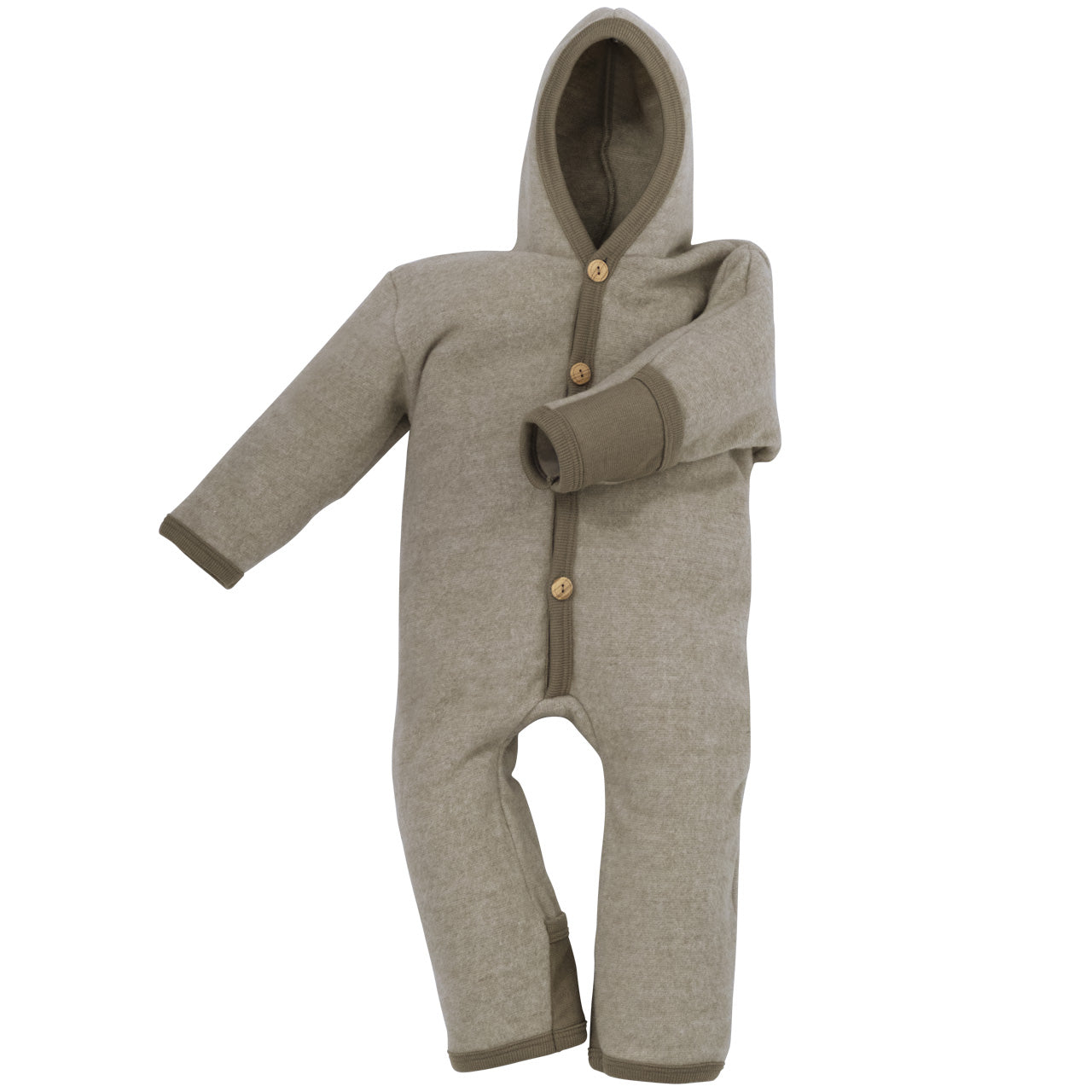 Cosilana Baby Overall mit Kapuze und Kratzschutz aus Bio Wolle / Bio Baumwolle