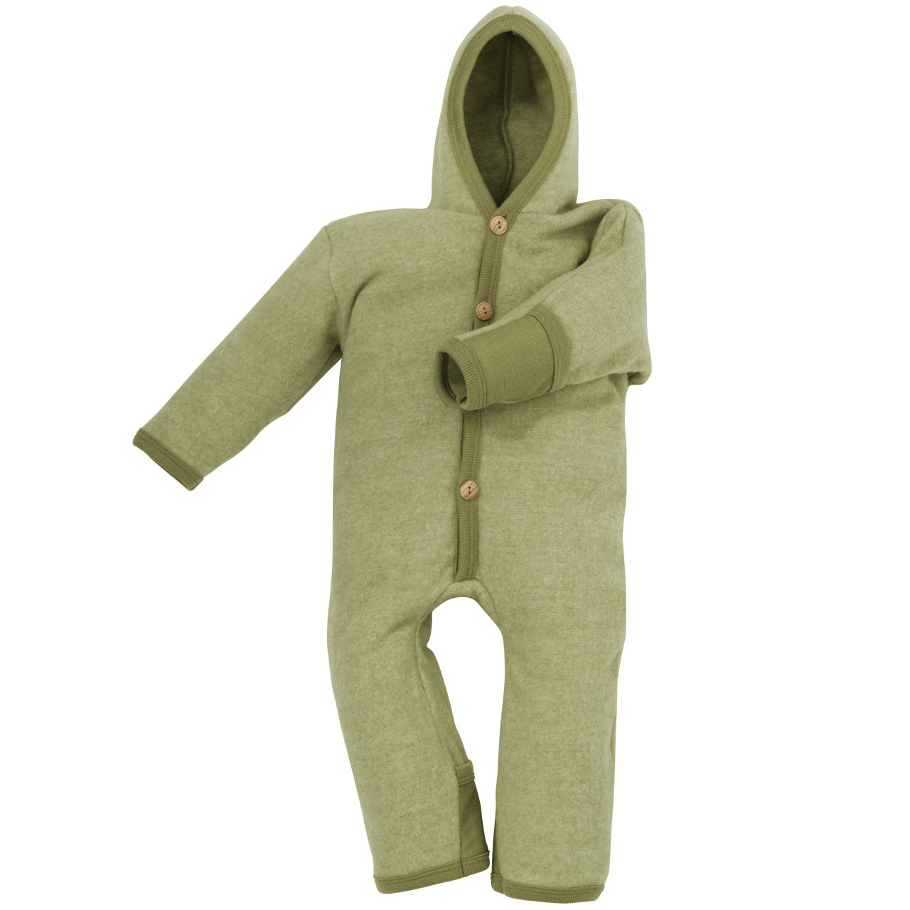 Cosilana Baby Overall mit Kapuze und Kratzschutz aus Bio Wolle / Bio Baumwolle