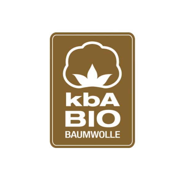 „kbA Bio Baumwolle“-Siegel für kontrolliert biologischen Anbau, braun-weiß