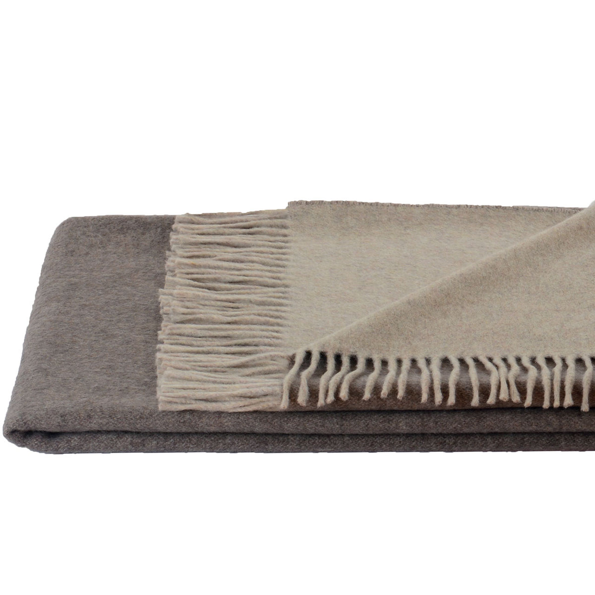 Steinbeck Rom Wolldecke aus Lammschurwolle, gefaltet, Fransenkante in Braun und Beige